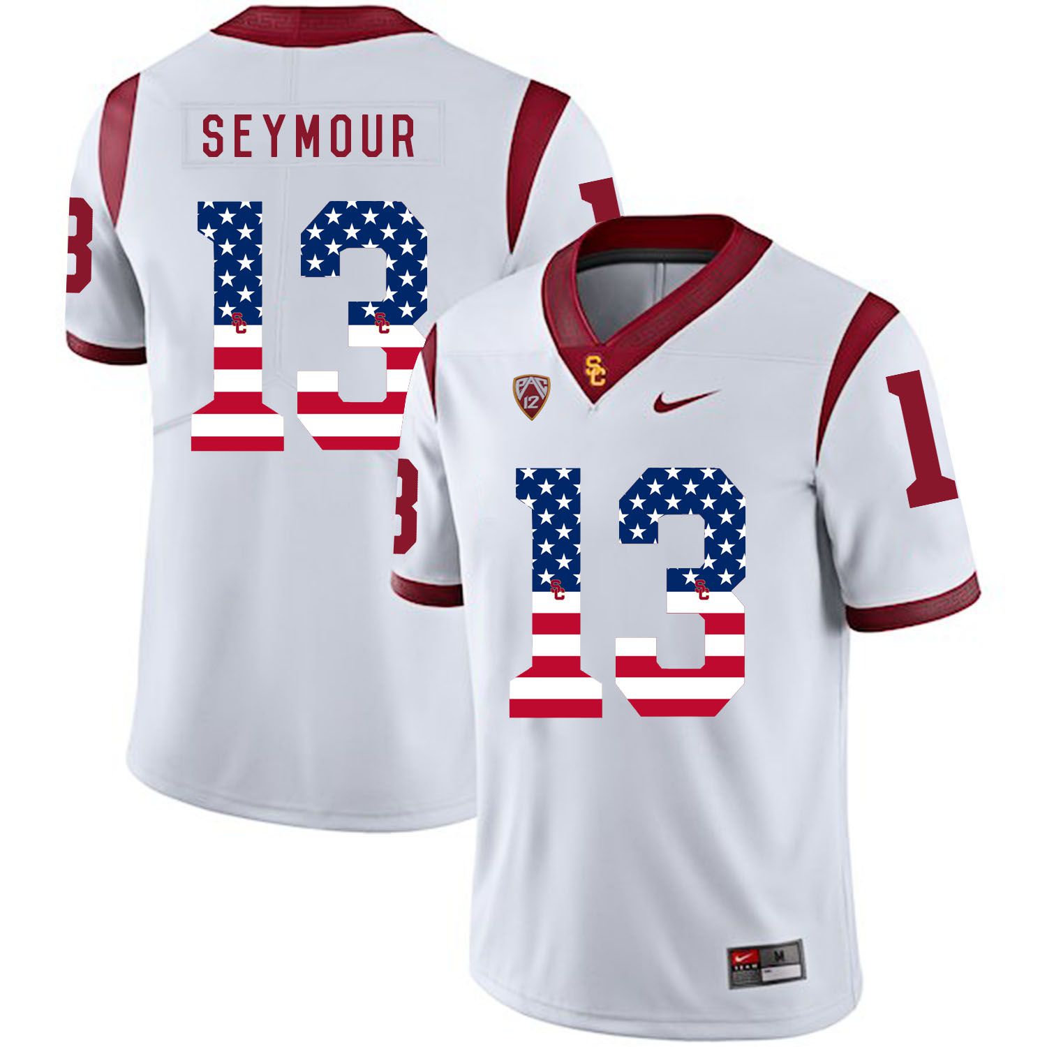 Men USC Trojans 13 Seymour White Flag Customized NCAA Jerseys